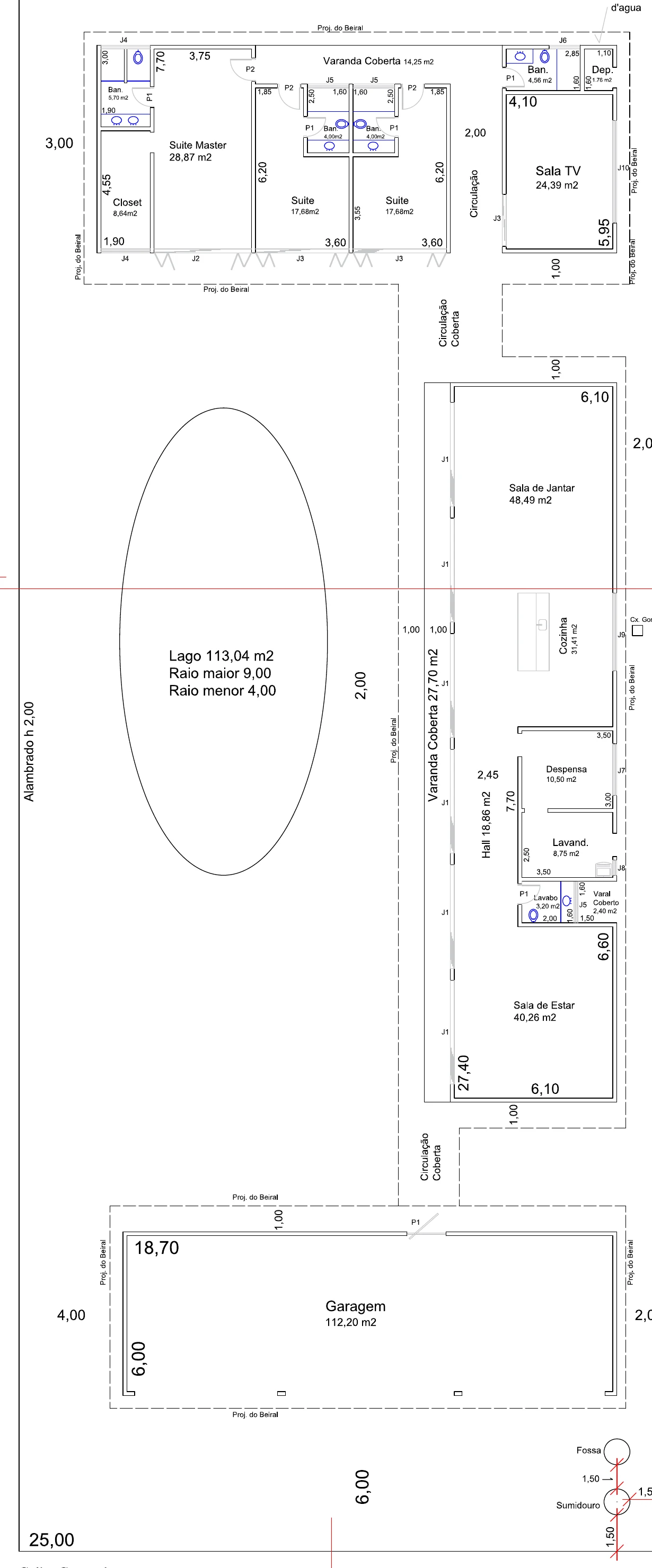 Approved 2022 plan, with the garage at the front, a long living wing and bedrooms in the cross wing